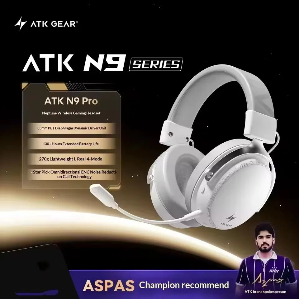 ATK N9 Game Headset Three Mode Wireless Headworn PS5  PC Gaming Headset Microphone Virtual 7.1 Surround Noise Reduction Headset