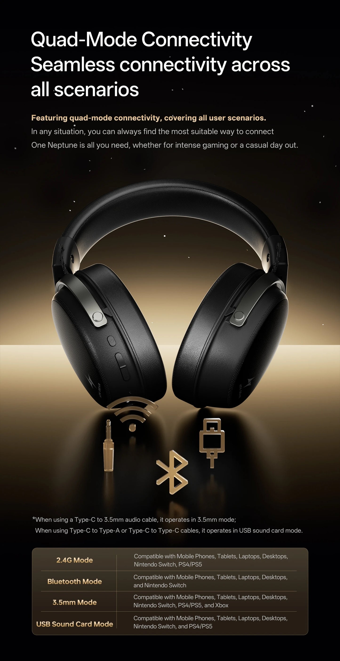 ATK N9 Game Headset Three Mode Wireless Headworn PS5  PC Gaming Headset Microphone Virtual 7.1 Surround Noise Reduction Headset