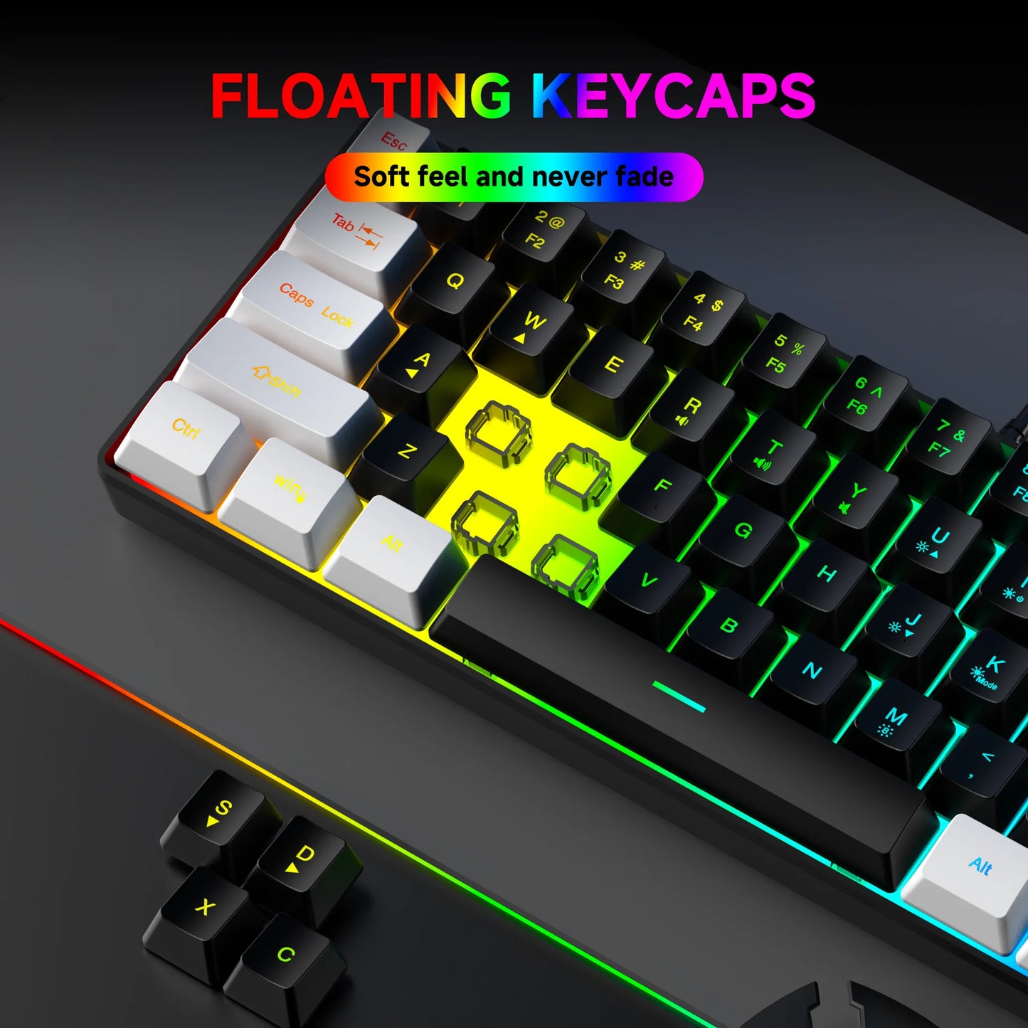 2026 New Portable Wired Mini Mechanical Keyboard K61 Mini Keyboard Wired 61 Keys Phantom RGB,Black White Red Red/Blue Switch New