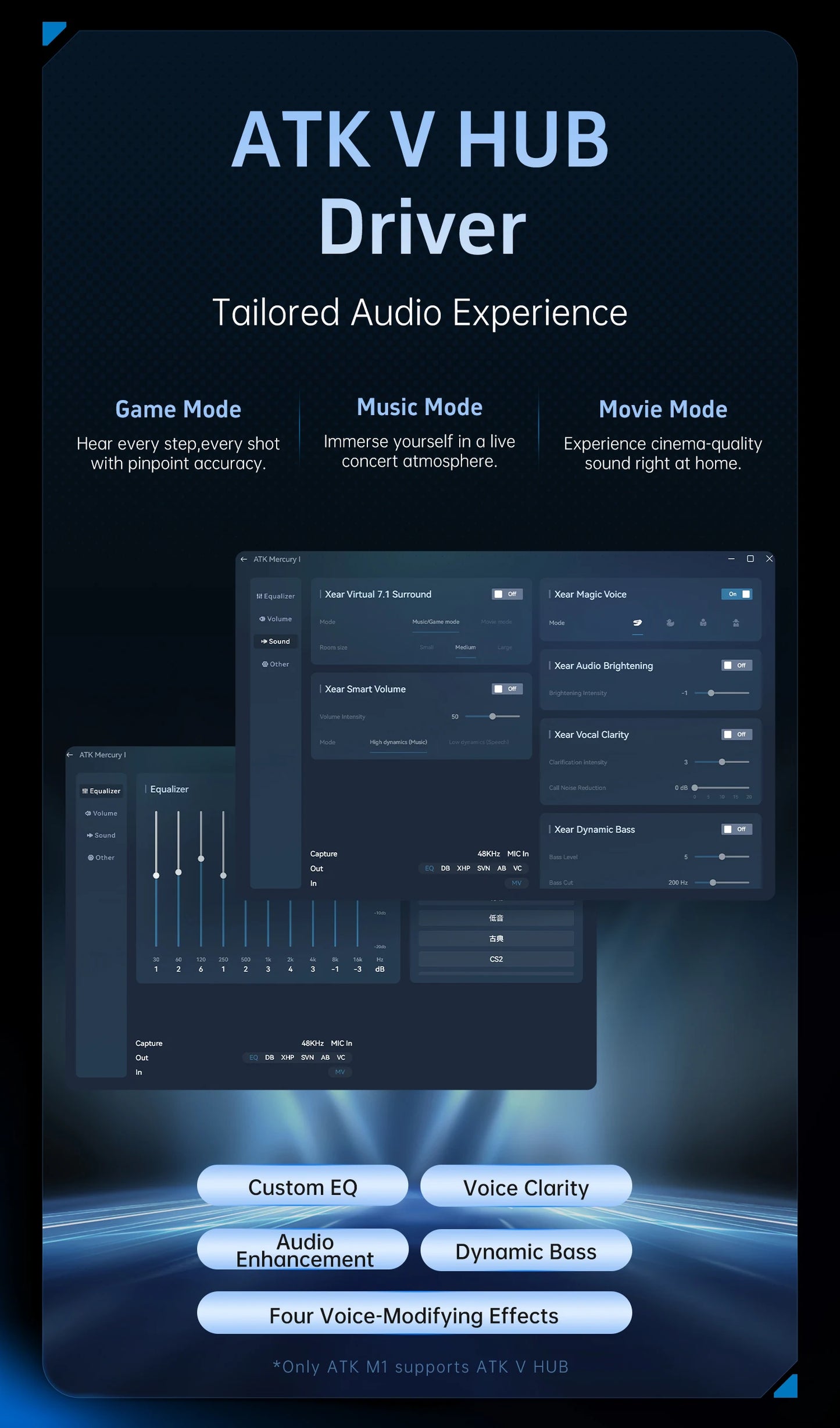 ATK N9 Game Headset Three Mode Wireless Headworn PS5  PC Gaming Headset Microphone Virtual 7.1 Surround Noise Reduction Headset