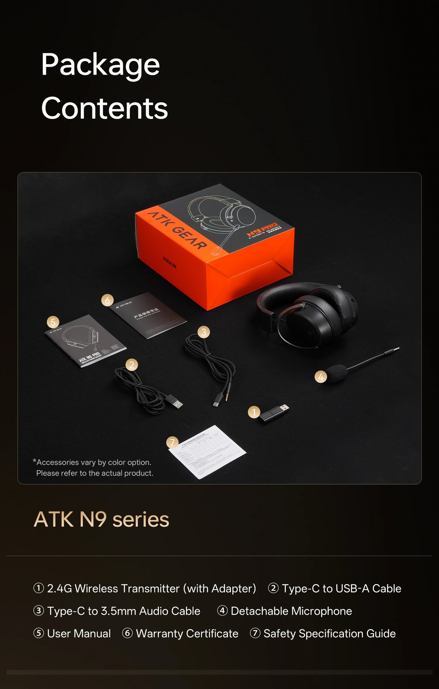 ATK N9 Game Headset Three Mode Wireless Headworn PS5  PC Gaming Headset Microphone Virtual 7.1 Surround Noise Reduction Headset