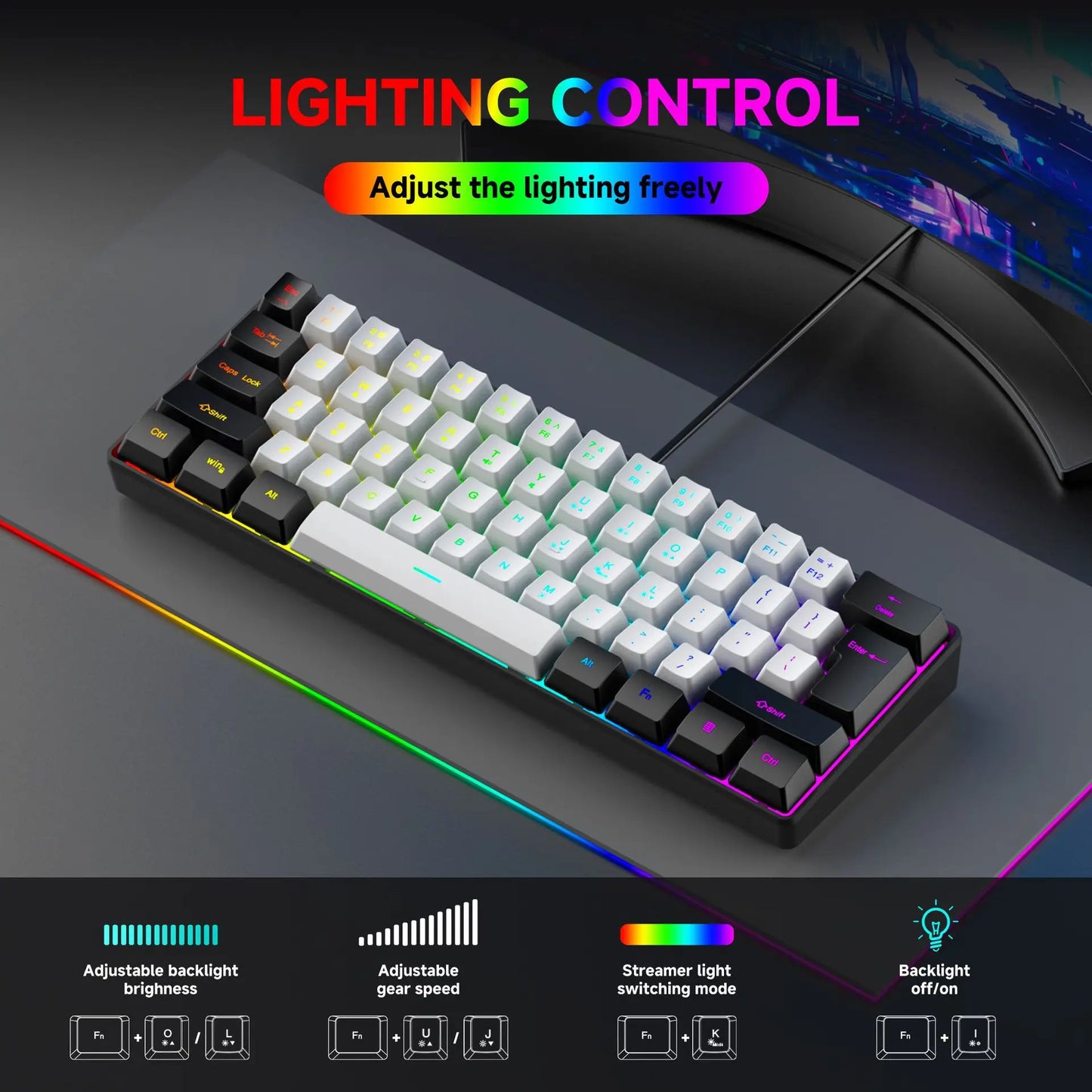 2026 New Portable Wired Mini Mechanical Keyboard K61 Mini Keyboard Wired 61 Keys Phantom RGB,Black White Red Red/Blue Switch New