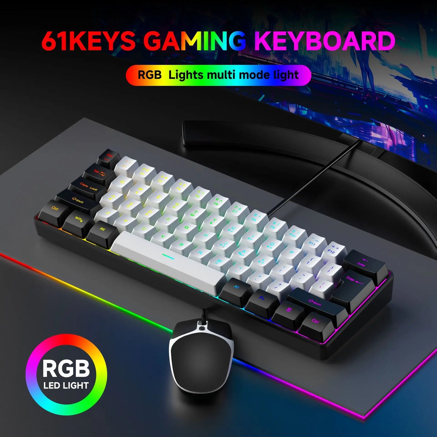 2026 New Portable Wired Mini Mechanical Keyboard K61 Mini Keyboard Wired 61 Keys Phantom RGB,Black White Red Red/Blue Switch New