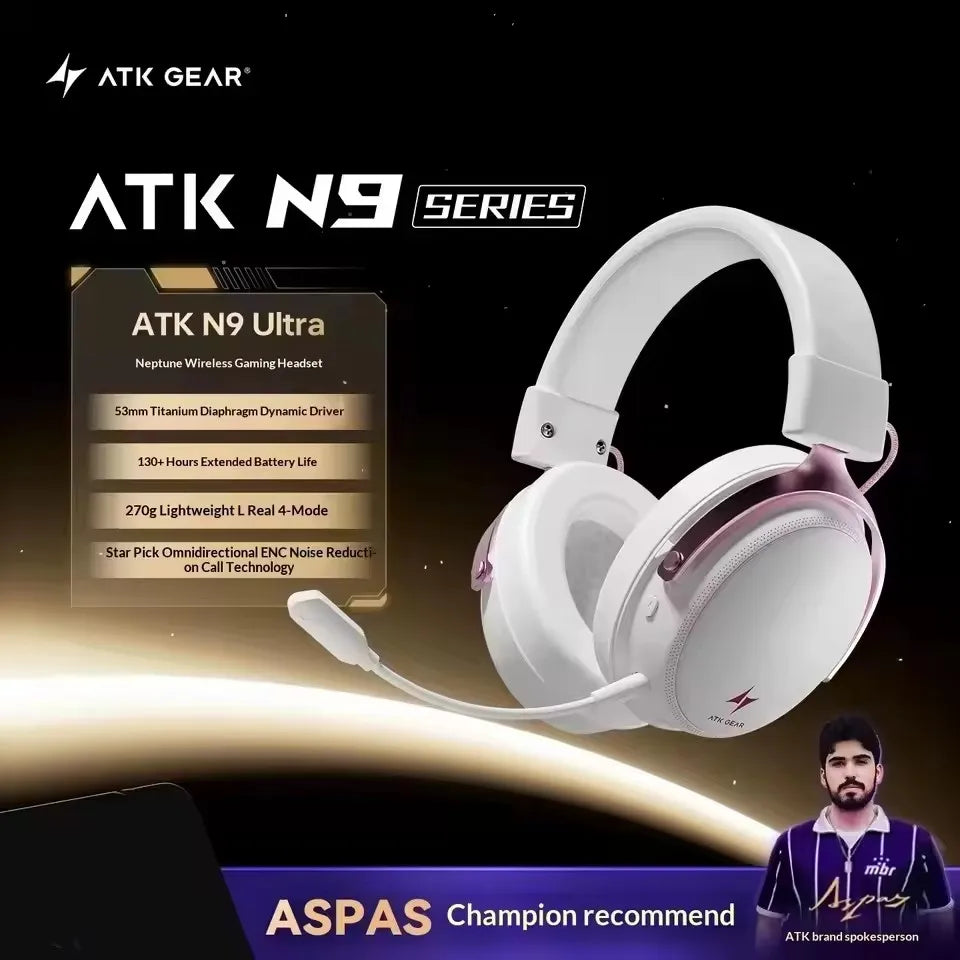 ATK N9 Game Headset Three Mode Wireless Headworn PS5  PC Gaming Headset Microphone Virtual 7.1 Surround Noise Reduction Headset