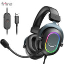Fifine Dynamic RGB Gaming Headset with Mic Over-Ear Headphones 7.1 Surround Sound PC PS4 PS5 3 EQ Options Game Movie Music - H6