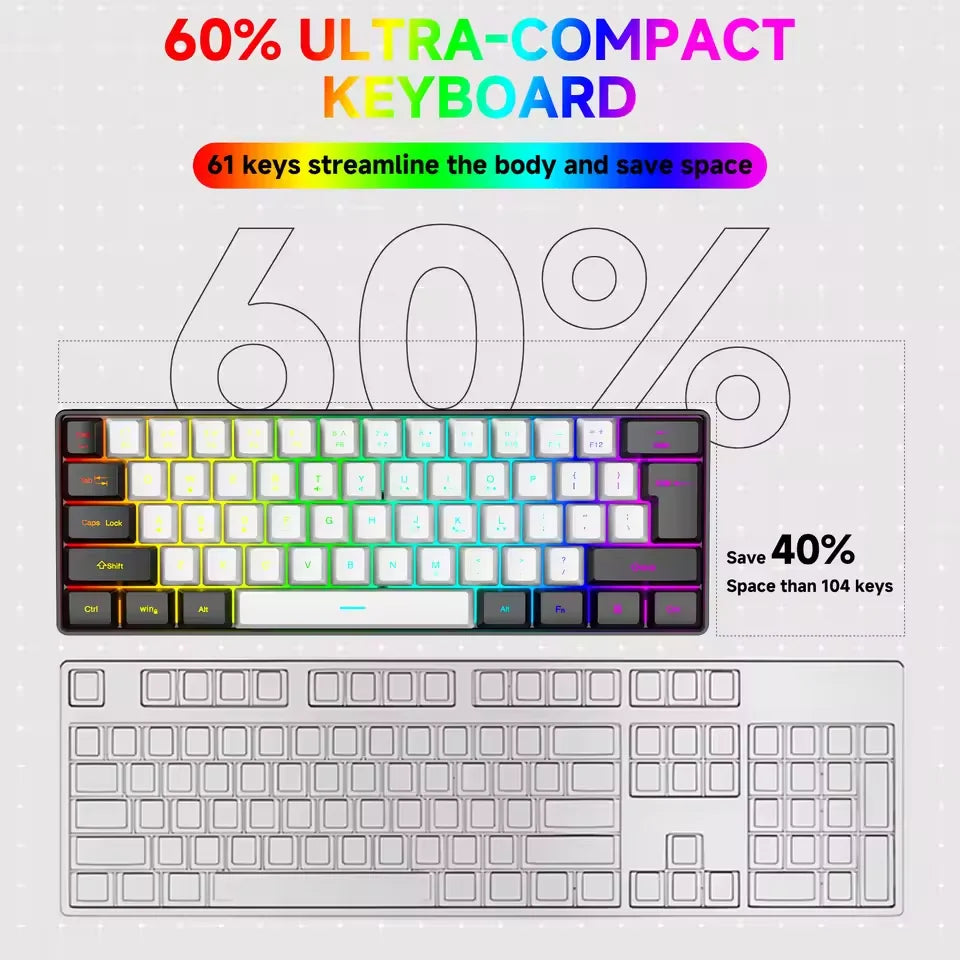2026 New Portable Wired Mini Mechanical Keyboard K61 Mini Keyboard Wired 61 Keys Phantom RGB,Black White Red Red/Blue Switch New