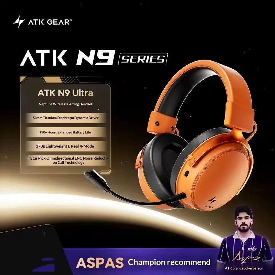 ATK N9 Game Headset Three Mode Wireless Headworn PS5  PC Gaming Headset Microphone Virtual 7.1 Surround Noise Reduction Headset