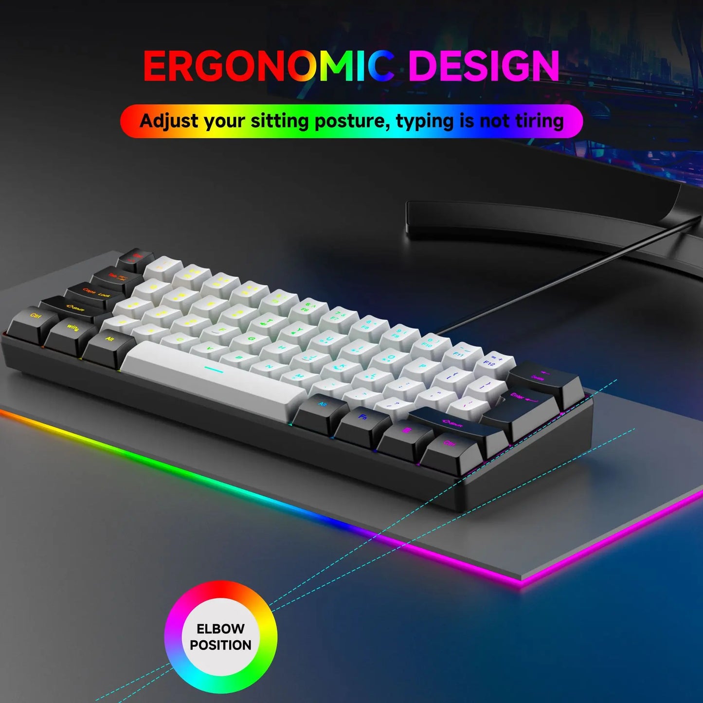 2026 New Portable Wired Mini Mechanical Keyboard K61 Mini Keyboard Wired 61 Keys Phantom RGB,Black White Red Red/Blue Switch New