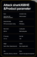 X68HE ATTACK SHARK Magnetic Gaming Keyboard Mechanical Wired for Pro Gaming 0.01mm Rapid Trigg 8000Hz SOCD/Rs 0.125ms 128K Rate