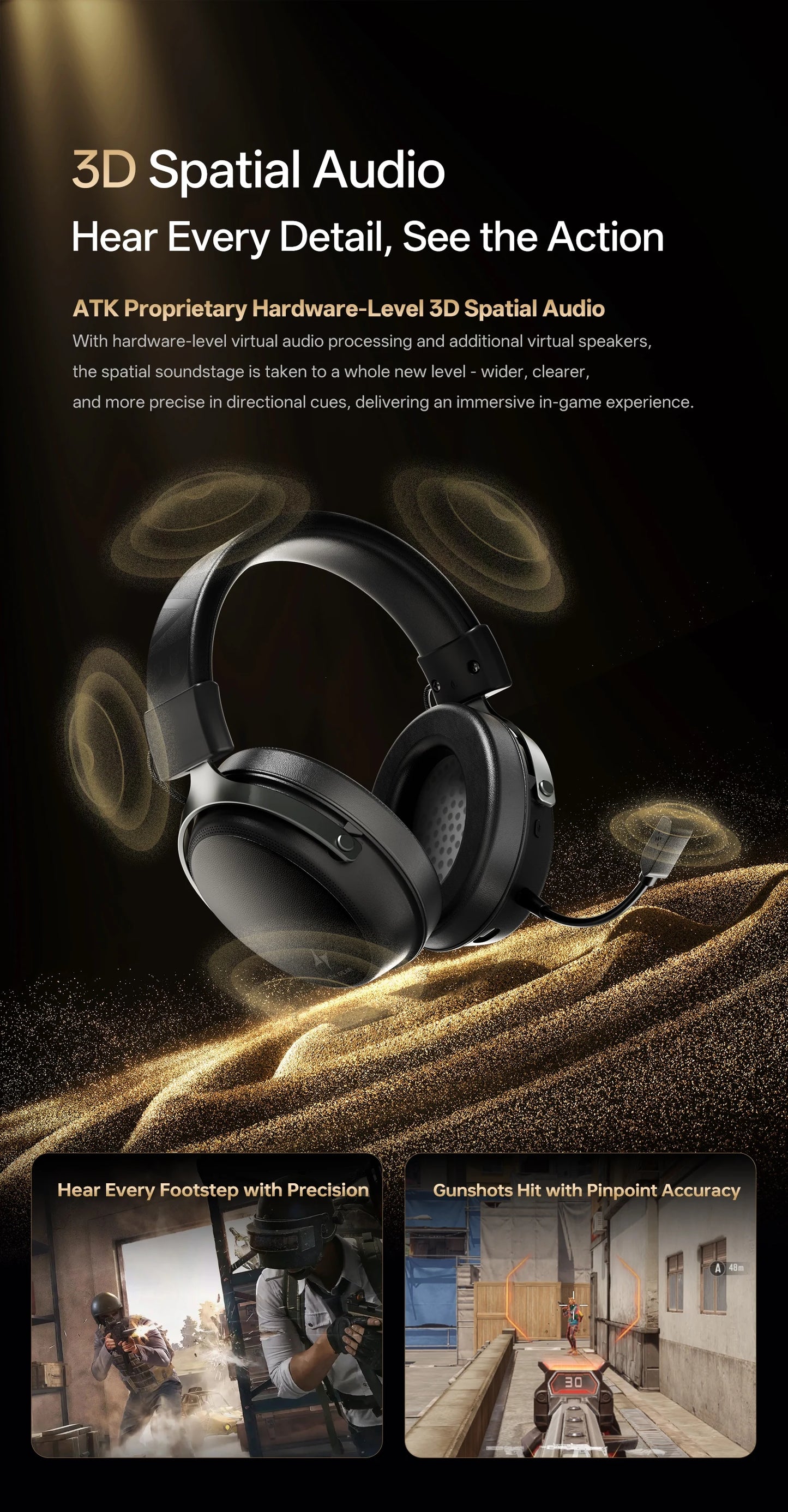 ATK N9 Game Headset Three Mode Wireless Headworn PS5  PC Gaming Headset Microphone Virtual 7.1 Surround Noise Reduction Headset