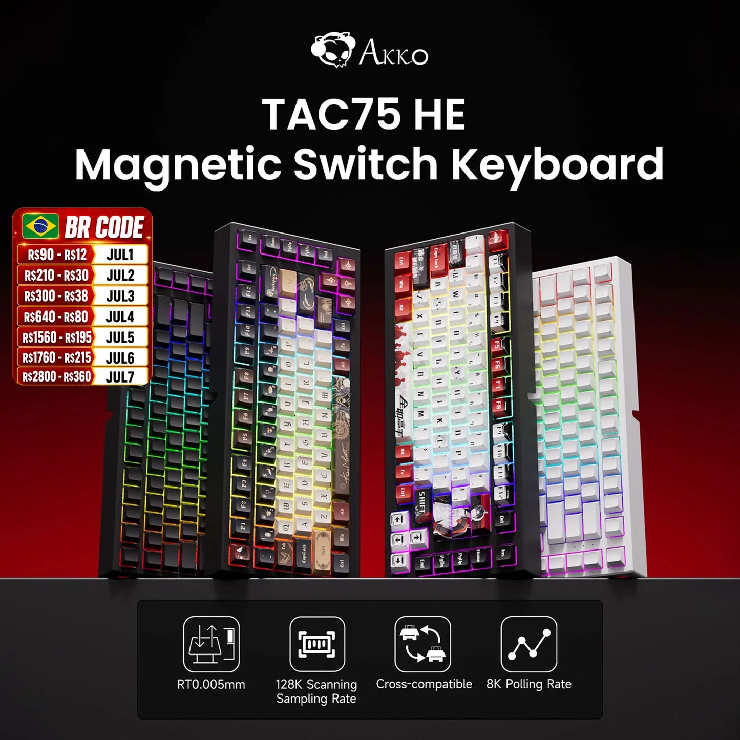AKKO TAC75 HE Magnetic Switch Keyboard 75% Gaming Keyboards Rapid Trigger 0.005mm 8K RGB Wired Esports Custom Keyboard for Gamer
