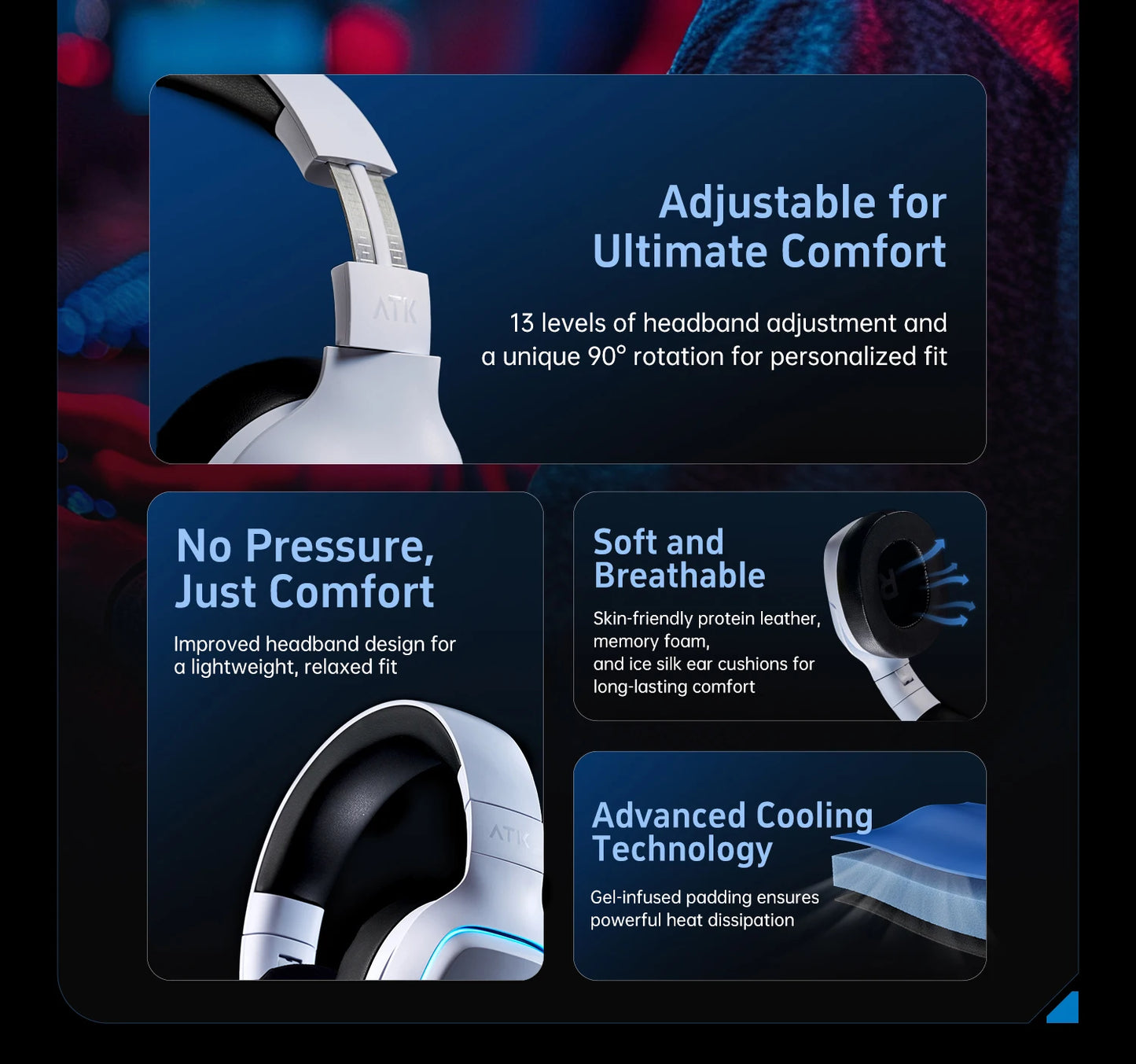 ATK N9 Game Headset Three Mode Wireless Headworn PS5  PC Gaming Headset Microphone Virtual 7.1 Surround Noise Reduction Headset