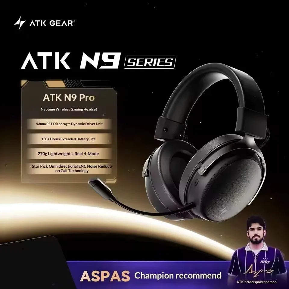 ATK N9 Game Headset Three Mode Wireless Headworn PS5  PC Gaming Headset Microphone Virtual 7.1 Surround Noise Reduction Headset