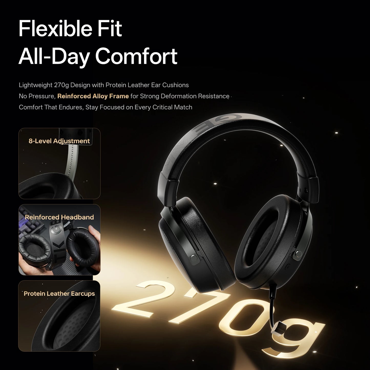 ATK N9 Game Headset Three Mode Wireless Headworn PS5  PC Gaming Headset Microphone Virtual 7.1 Surround Noise Reduction Headset