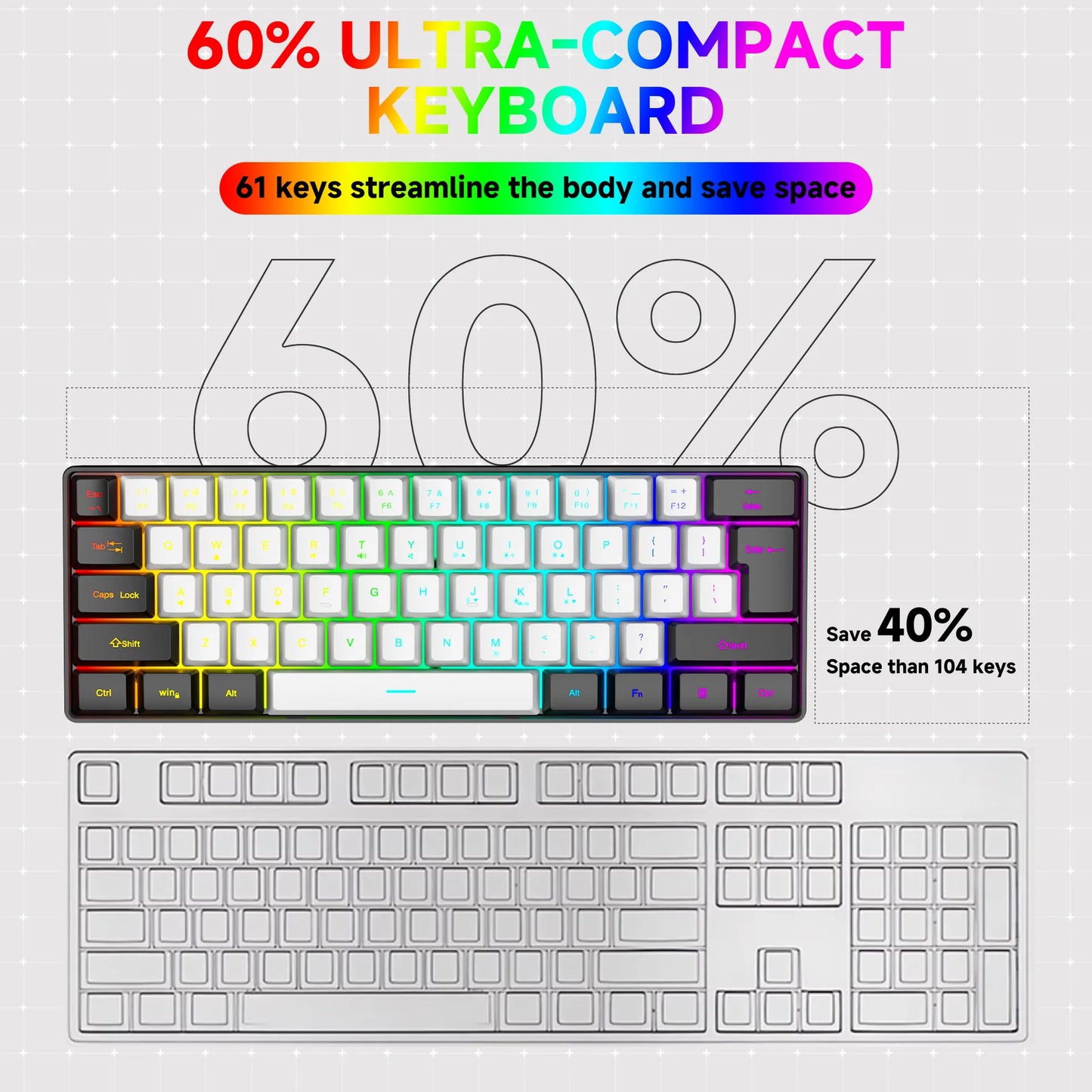 2026 New Portable Wired Mini Mechanical Keyboard K61 Mini Keyboard Wired 61 Keys Phantom RGB,Black White Red Red/Blue Switch New