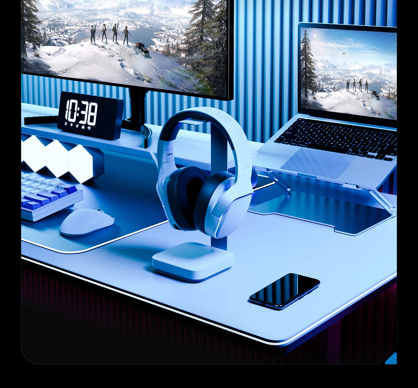 ATK N9 Game Headset Three Mode Wireless Headworn PS5  PC Gaming Headset Microphone Virtual 7.1 Surround Noise Reduction Headset
