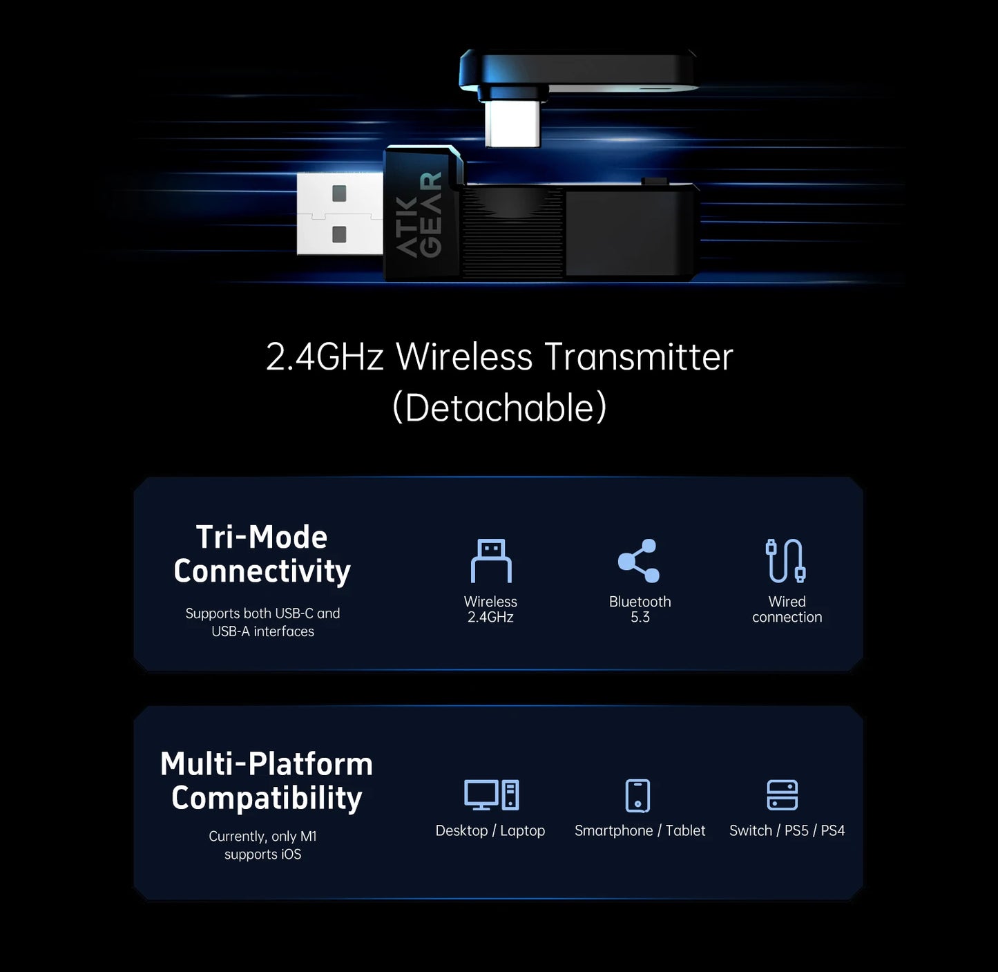 ATK N9 Game Headset Three Mode Wireless Headworn PS5  PC Gaming Headset Microphone Virtual 7.1 Surround Noise Reduction Headset