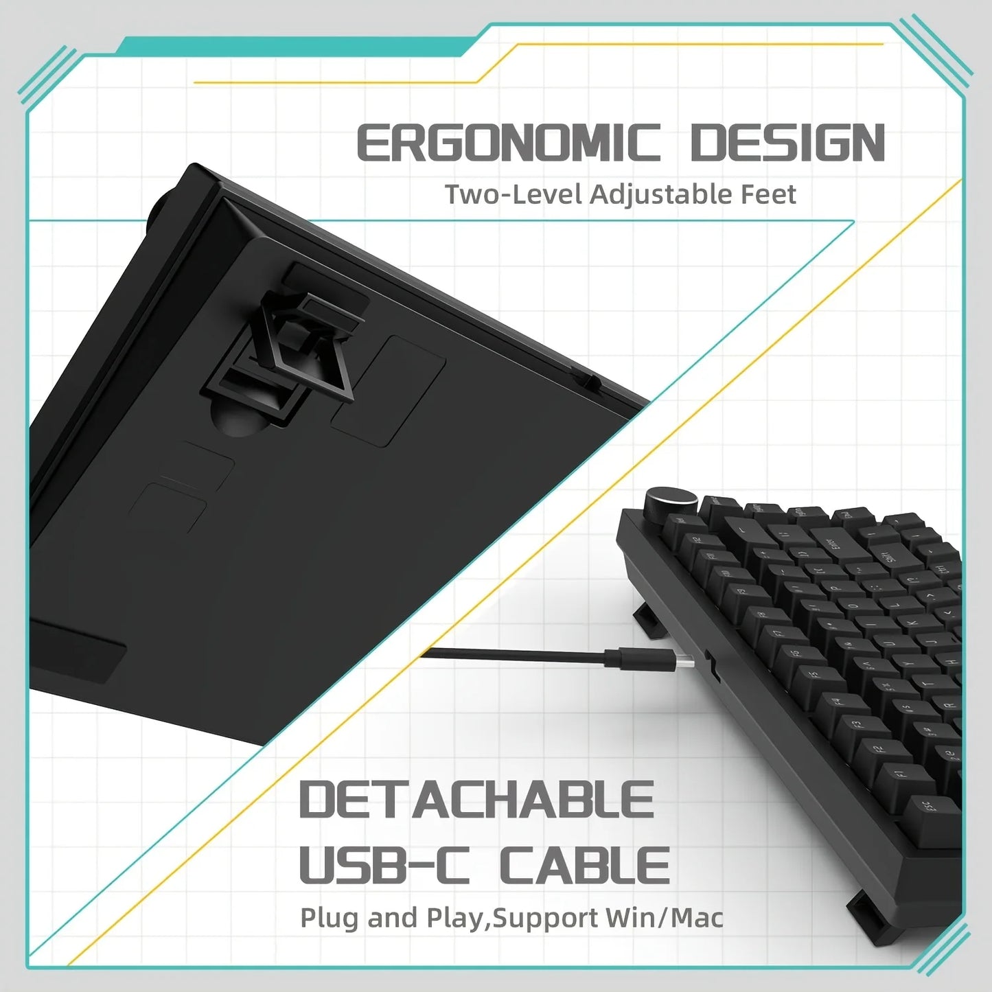 AJAZZ AK820 Wired With Rotary Volume Buttons Hot-Swappable Keys For Office And Home Mechanical Keyboards