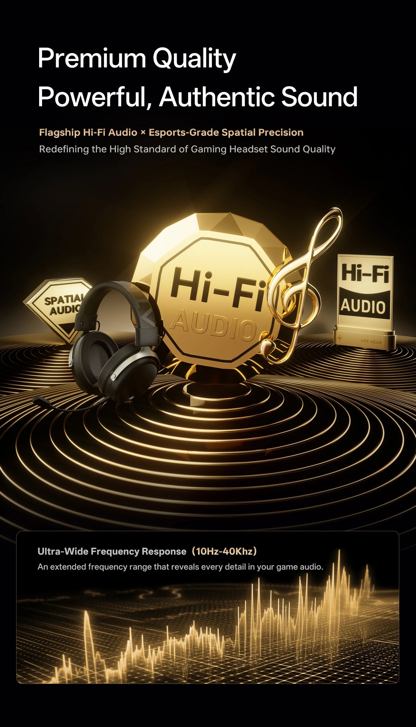 ATK N9 Game Headset Three Mode Wireless Headworn PS5  PC Gaming Headset Microphone Virtual 7.1 Surround Noise Reduction Headset